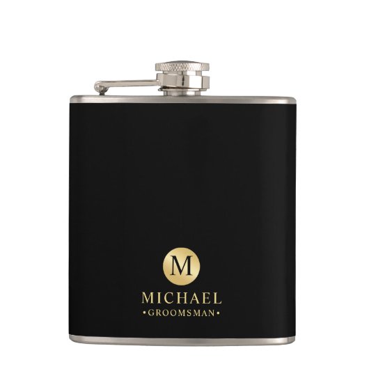 黒男らしと金ゴールドのグパーソナライズされたロームズ フラスク (正面)