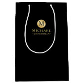 黒男らしと金ゴールドのグパーソナライズされたロームズ ミディアムペーパーバッグ (正面)