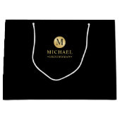 黒男らしと金ゴールドのグパーソナライズされたロームズ ラージペーパーバッグ (正面)