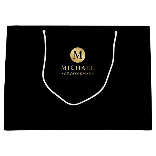 黒男らしと金ゴールドのグパーソナライズされたロームズ ラージペーパーバッグ (正面)