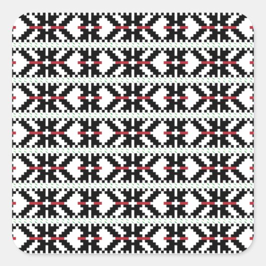 黒男らし白ラトビアの部族フォークアート スクエアシール (正面)