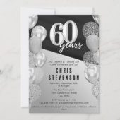 黒男らし銀風船60誕生日 招待状 (正面)