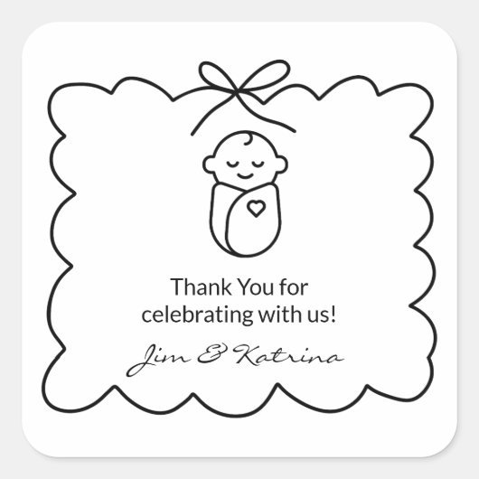 黒男女兼用赤モダンちゃんシャワー スクエアシール (正面)