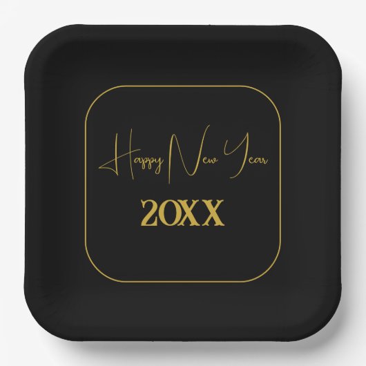 黒番カスタム金ゴールドミニマル新年 ペーパープレート (正面)