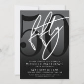 黒番モダン50歳の誕生日パーティーへの招待 招待状 (正面)