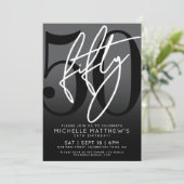 黒番モダン50歳の誕生日パーティーへの招待 招待状 (スタンド正面)