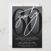 黒番モダン60歳の誕生日パーティーへの招待 招待状 (正面)