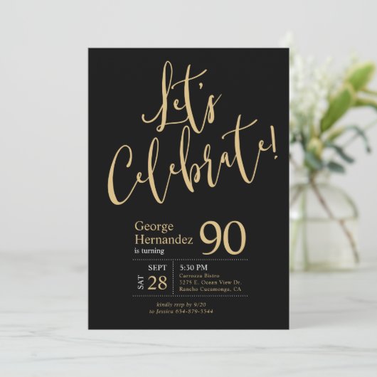 黒番祝金ゴールド90th誕生日パーティー 招待状 (スタンド正面)