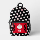 黒番野球選手シルエット名番号 プリントバックパック (正面)