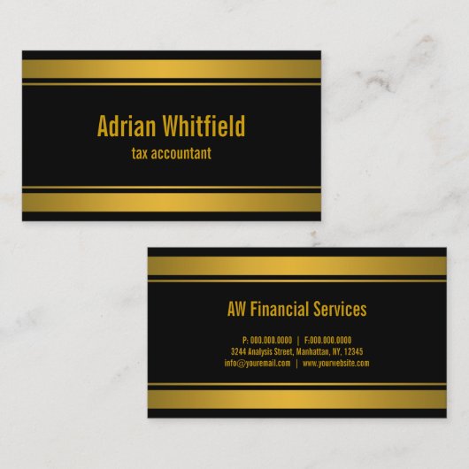 黒番金ゴールドバー縁ど横計理士 名刺 (正面/裏面)