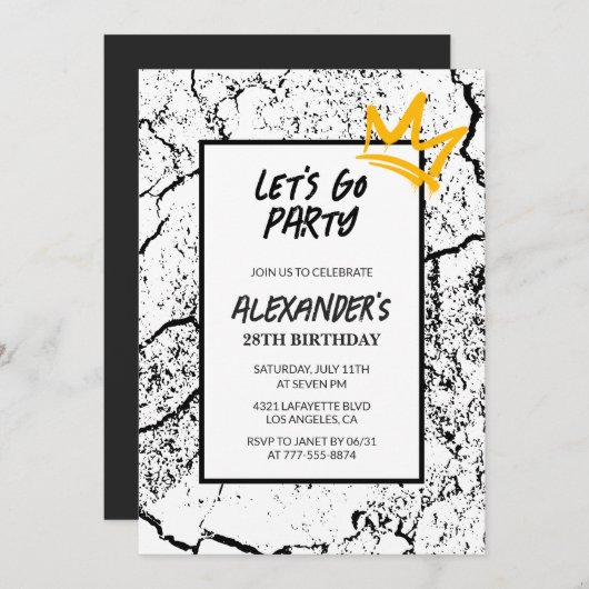 黒番28歳の誕生日の招待状グランジ男 招待状 (正面/裏面)