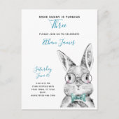 黒白いくつかのバニーが3誕生日を回している インビテーションポストカード (正面)