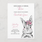 黒白いくつかのバニーが3誕生日を回している インビテーションポストカード (正面)