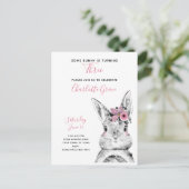 黒白いくつかのバニーが3誕生日を回している インビテーションポストカード (スタンド正面)