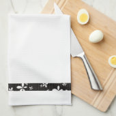 黒白い花縁茶キッチンタオル キッチンタオル (四つ折り)