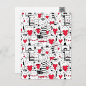 黒白かわいい猫 赤いハート シーズンポストカード (正面/裏面)