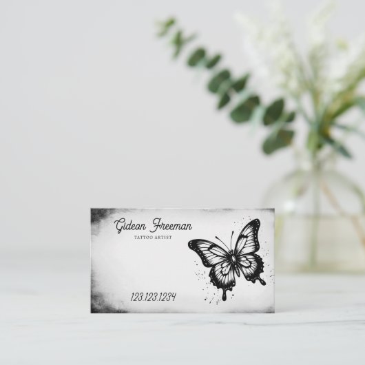 黒白きらめく蝶タトゥーアーティスト 名刺 (スタンド正面)