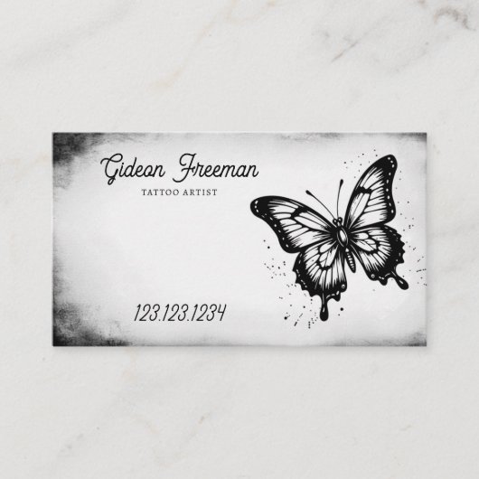 黒白きらめく蝶タトゥーアーティスト 名刺 (正面)