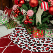 黒白と赤のヒョウ柄 ブラッシュドポリエステルツリースカート