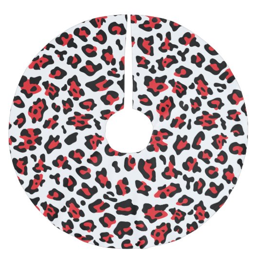 黒白と赤のヒョウ柄 ブラッシュドポリエステルツリースカート (正面)