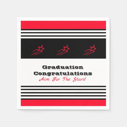 黒白と赤星紙 スタンダードカクテルナプキン (正面)