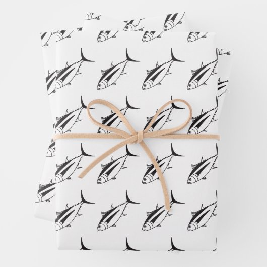 黒白のかわいいマグロ ラッピングペーパーシート (インサイチュ)