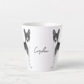 黒白のかわいい馬船寺犬&名前をカスタムする カフェラテマグ (正面)