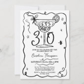 黒白のクールで風変わりな落書き 30歳の誕生日 招待状 (正面)