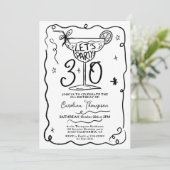 黒白のクールで風変わりな落書き 30歳の誕生日 招待状 (スタンド正面)