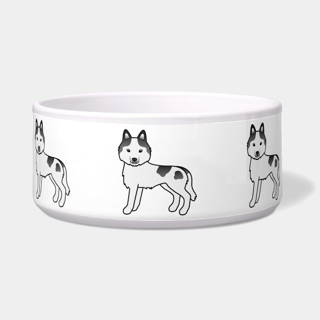 黒白のシベリアン・ハスキー かわいいキャラクター犬 ボウル (正面)