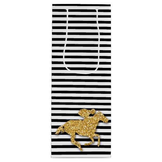 黒白のストライプに乗った馬 ワインギフトバッグ (正面)