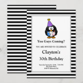 黒白のストライプフレームのユーモア誕生日パーティー 招待状 (正面/裏面)