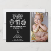 黒白のストライプ ハロウィン フォト 1歳の誕生日 招待状 (正面)