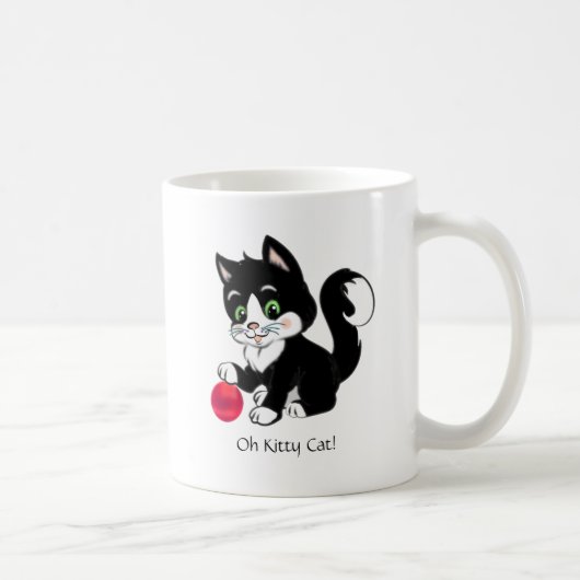 黒白のタキシード猫と赤いボール コーヒーマグカップ (右)