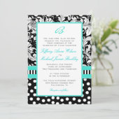 黒白のダマスクターコイズの結婚式招待状 招待状 (スタンド正面)