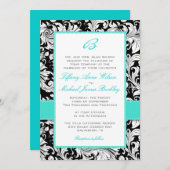 黒白のダマスクターコイズの結婚式招待状 招待状 (正面/裏面)