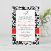 黒白のダマスク 赤い結婚式の招待状 招待状 (スタンド正面)