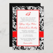 黒白のダマスク 赤い結婚式の招待状 招待状 (正面/裏面)