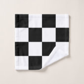 黒白のチェック柄にカスタムの花 バスタオルセット (ウォッシュタオル)