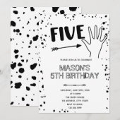 黒白のハンドジェスチャー 5歳の誕生日 招待状 (正面/裏面)