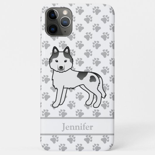 黒白のパイドシベリアン・ハスキー漫画犬と名前 Case-Mate iPhoneケース (裏面)