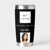 黒白のビジネス ロゴ名 署名 写真 保温保冷タンブラー (背面)