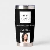 黒白のビジネス ロゴ名 署名 写真 保温保冷タンブラー (正面)