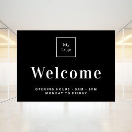 黒白のビジネス ロゴ営業時間歓迎 ウィンドウサイン