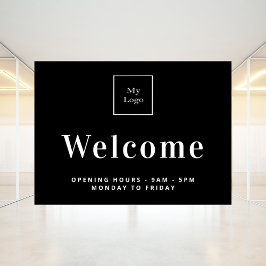 黒白のビジネス ロゴ営業時間歓迎 ウィンドウサイン