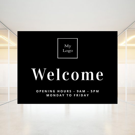 黒白のビジネス ロゴ営業時間歓迎 ウィンドウサイン