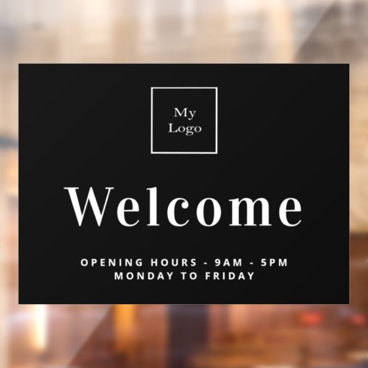 黒白のビジネス ロゴ オープニングアワー ウェルカム ウィンドウサイン (シート2)
