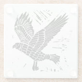 黒白のラベ飛んでいるン・リノ・カット ガラスコースター (裏面)