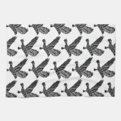 黒白のラベ飛んでいるン・リノ・カット キッチンタオル (横)