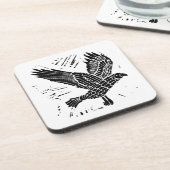 黒白のラベ飛んでいるン・リノ・カット コースター (左側)